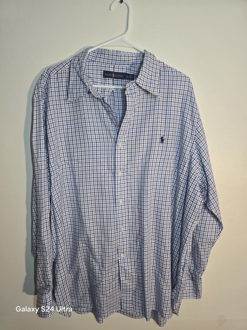 Ralph Lauren White and Blue Check Button-Down Shirt
